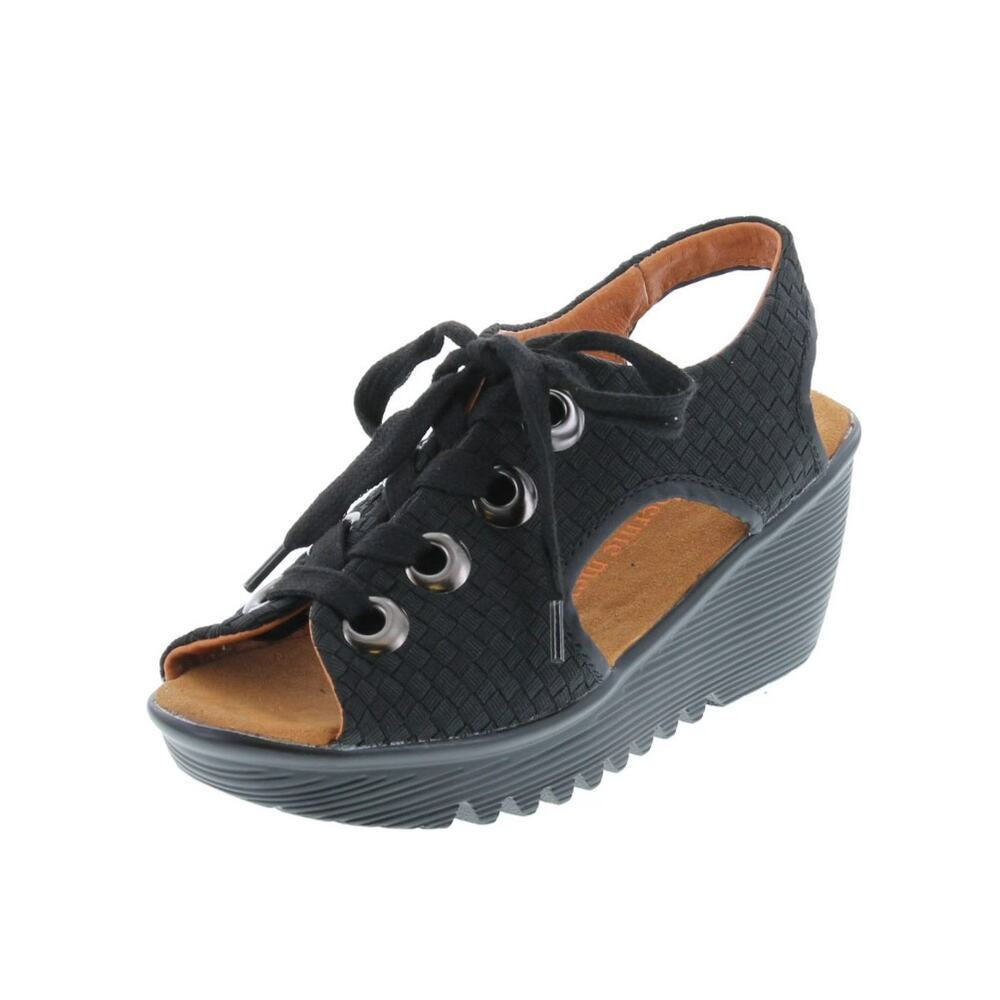 Bernie Mev Marcelo Lace Up Sandal Women 8/39 Black Boho Woven 2.75" Wedge NWOB - Picture 3 of 9